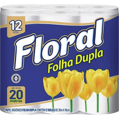 Papel Higiênico Floral Folha Dupla 20m 12 un