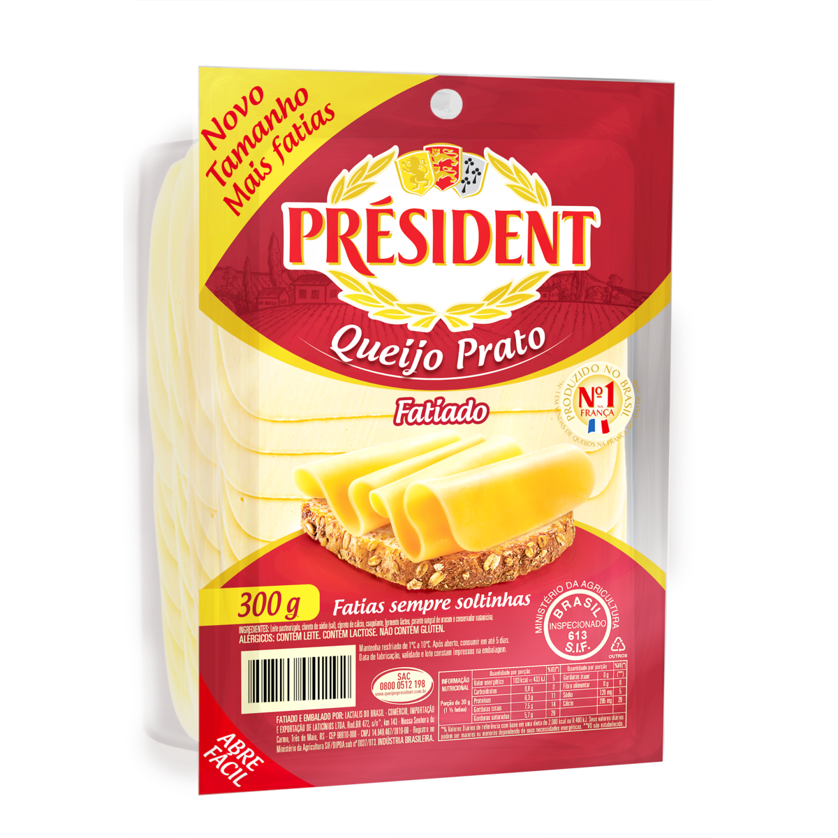Queijo Prato Président Fatiado 300g
