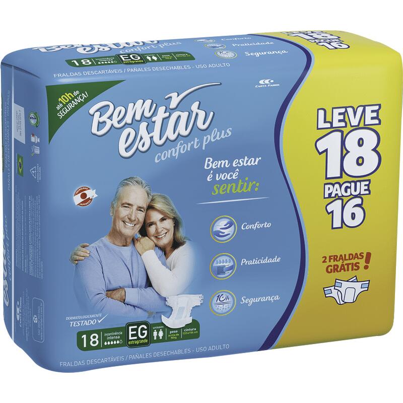 Fralda Geriátrica Bem Estar Confort Plus XG 18 un