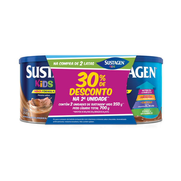 Complemento Alimentar SUSTAGEN Kids Chocolate com 2 Lata 350g Ganhe 30% Desconto na 2°