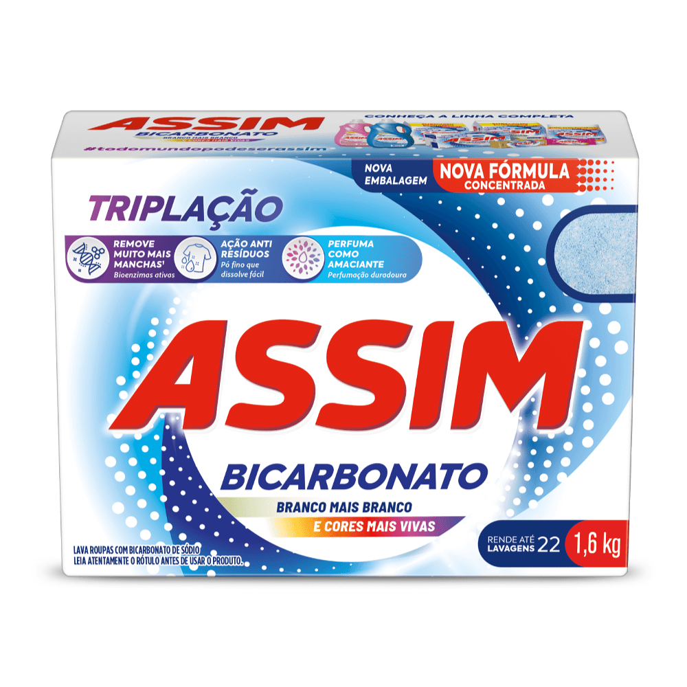 Lava-Roupas Pó Assim Bicarbonato Triplação Caixa 1,6kg