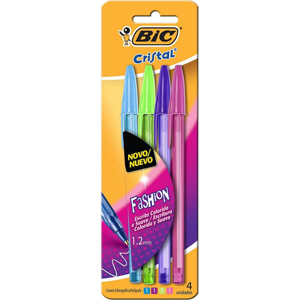 Caneta Bic Cristal Fashion Com 4 Canetas