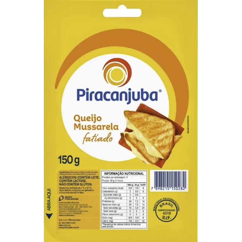 Queijo Mussarela Piracanjuba Fatiado 150g