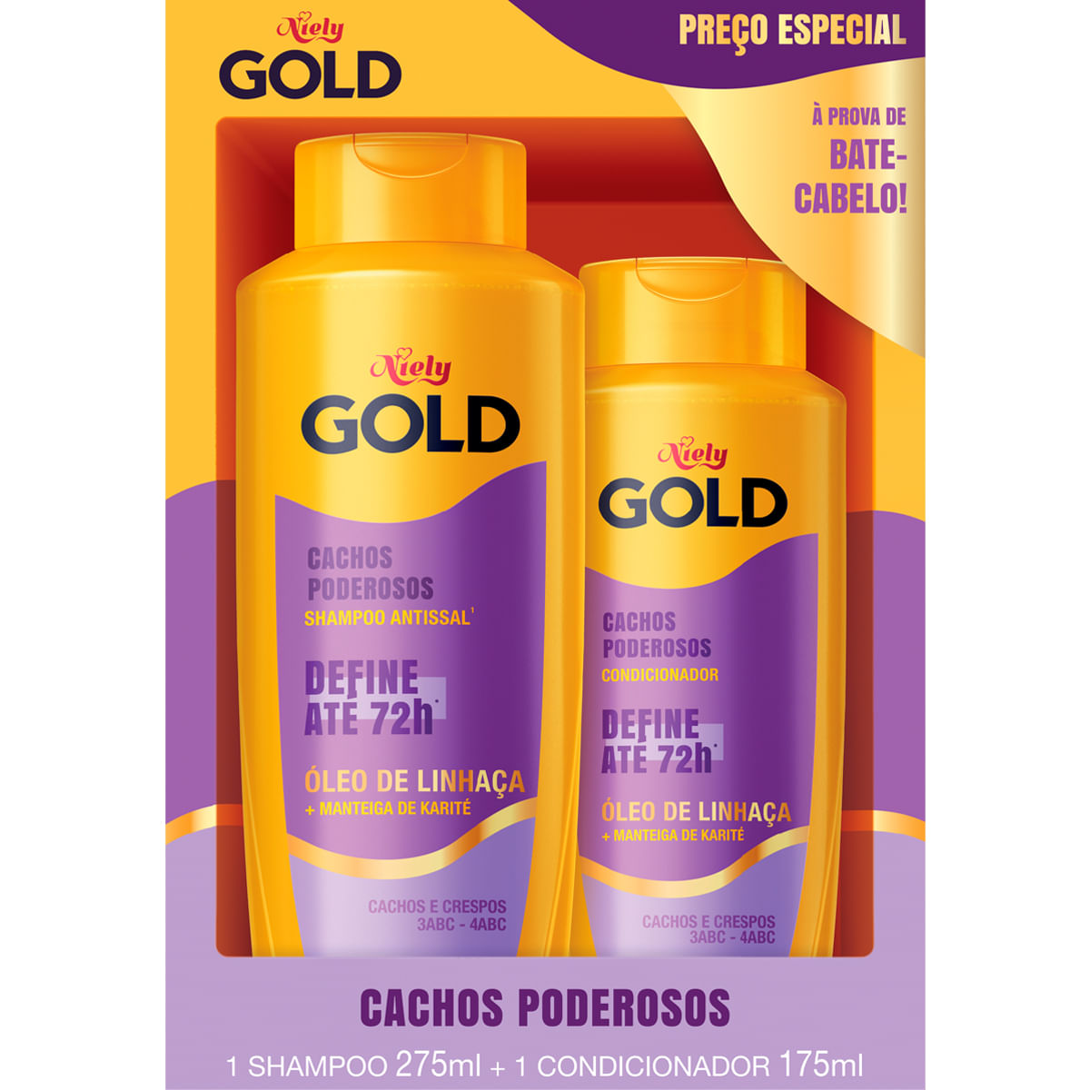 Kit NIELY GOLD Cachos Poderosos Shampoo 275ml + Condicionador 175ml Preço Especial