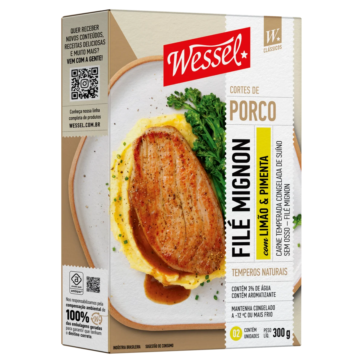 Filé Mignon Suíno Filé Congelado Temperado com Limão e Pimenta sem Osso Wessel Clássicos 300g 2 Unidades