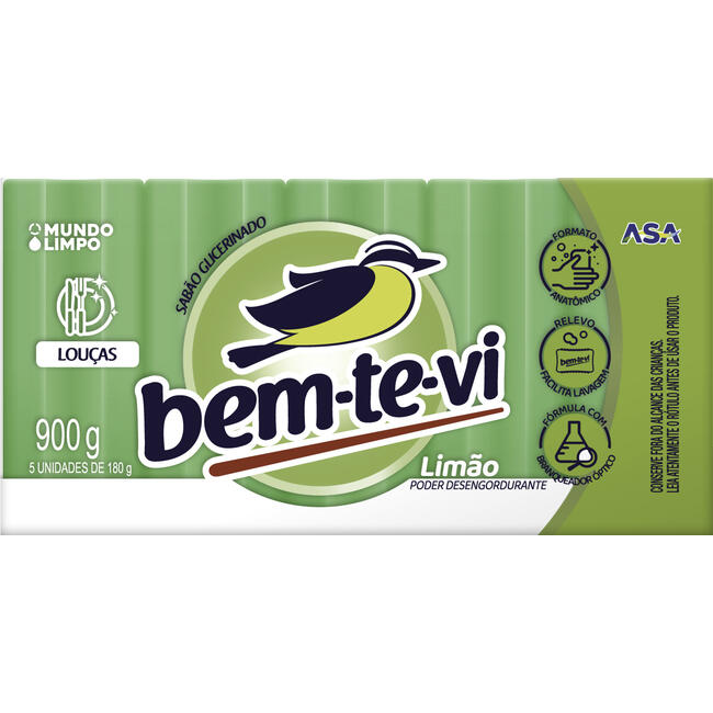 Sabão em Pedaço Bem-te-vi Glicerinado Limão 5x180g