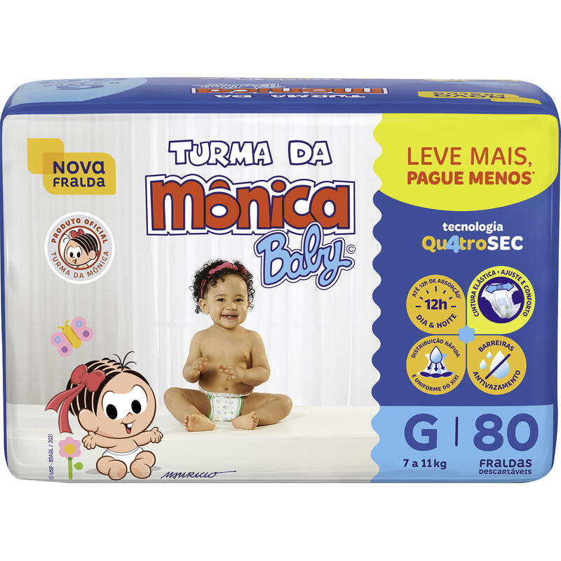 Fralda Descartável Turma da Mônica Giga G 80 un
