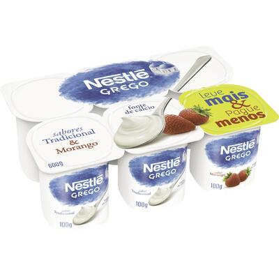 Iogurte Nestlé Grego Tradicional e Morango 600g