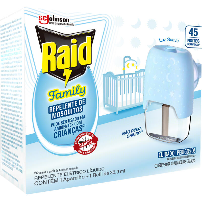 Repelente Elétrico Raid Family 45 Noites Com Refil 32.9ml