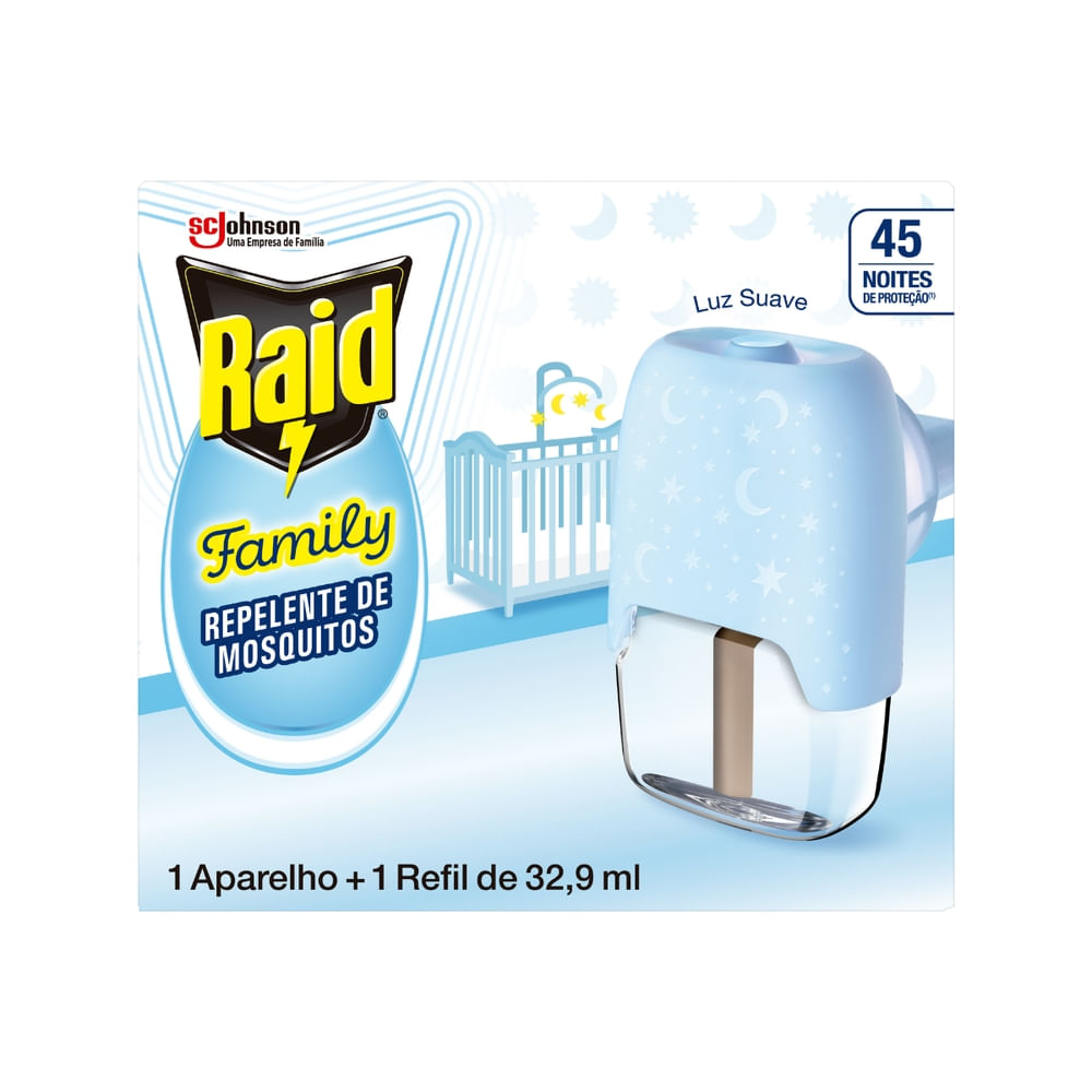 Repelente Elétrico Raid Family 45 Noites Com Refil 32.9ml