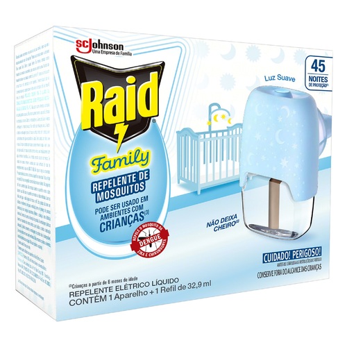Repelente Elétrico Raid Family 45 Noites Com Refil 32.9ml