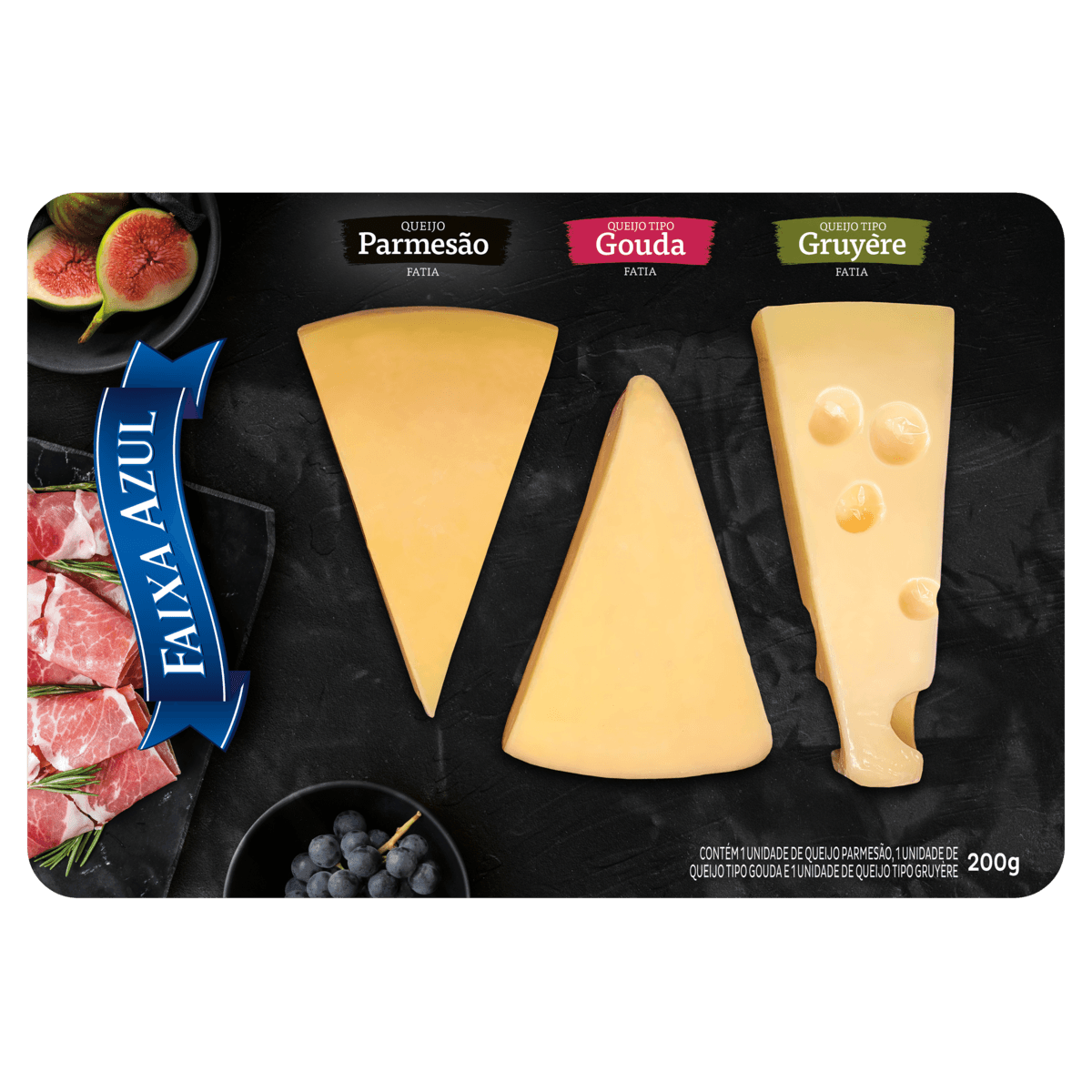 Queijo Parmesão, Gouda e Gruyère Faixa Azul 200g