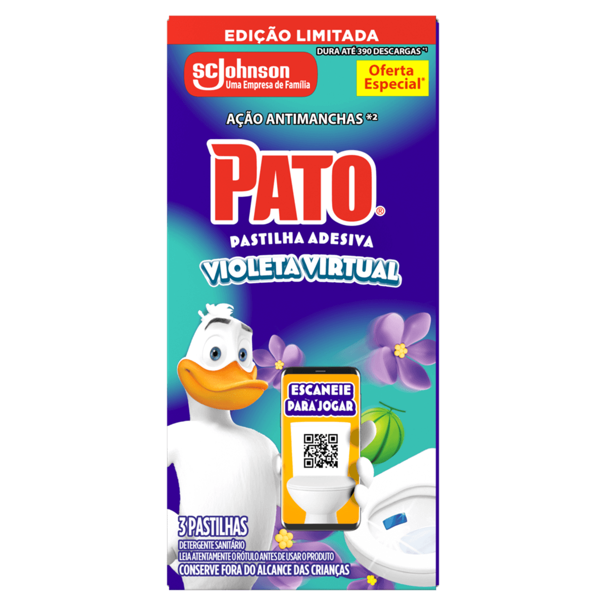 Pastilha Sanitária PATO Violeta Virtual Adesiva com 3 Unidades Oferta Especial