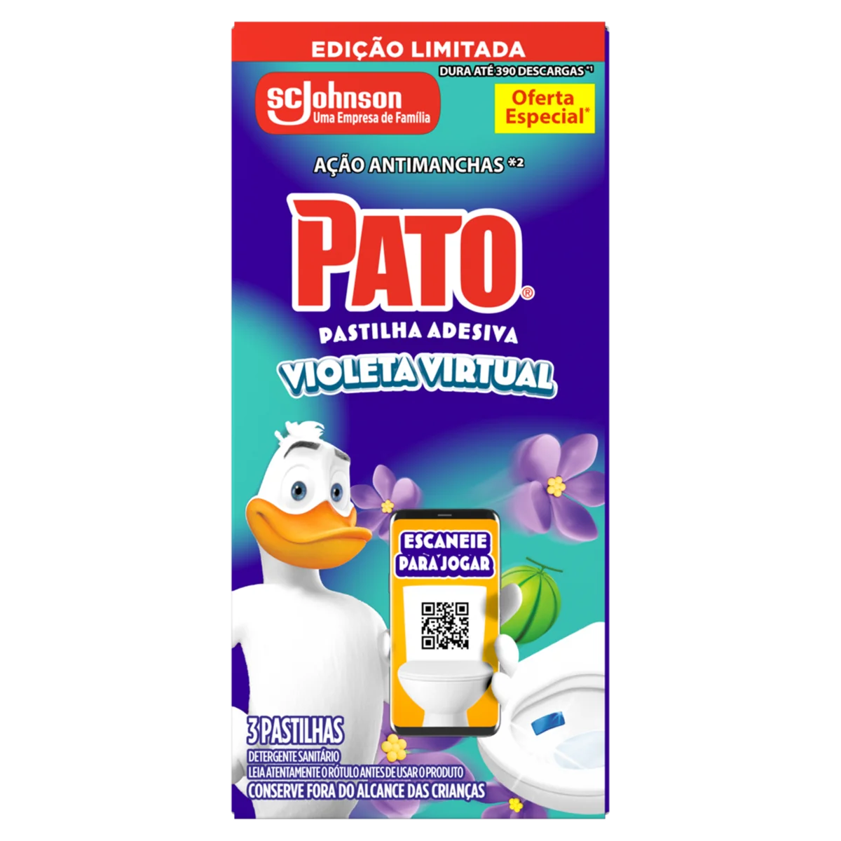 Pastilha Sanitária PATO Violeta Virtual Adesiva com 3 Unidades Oferta Especial