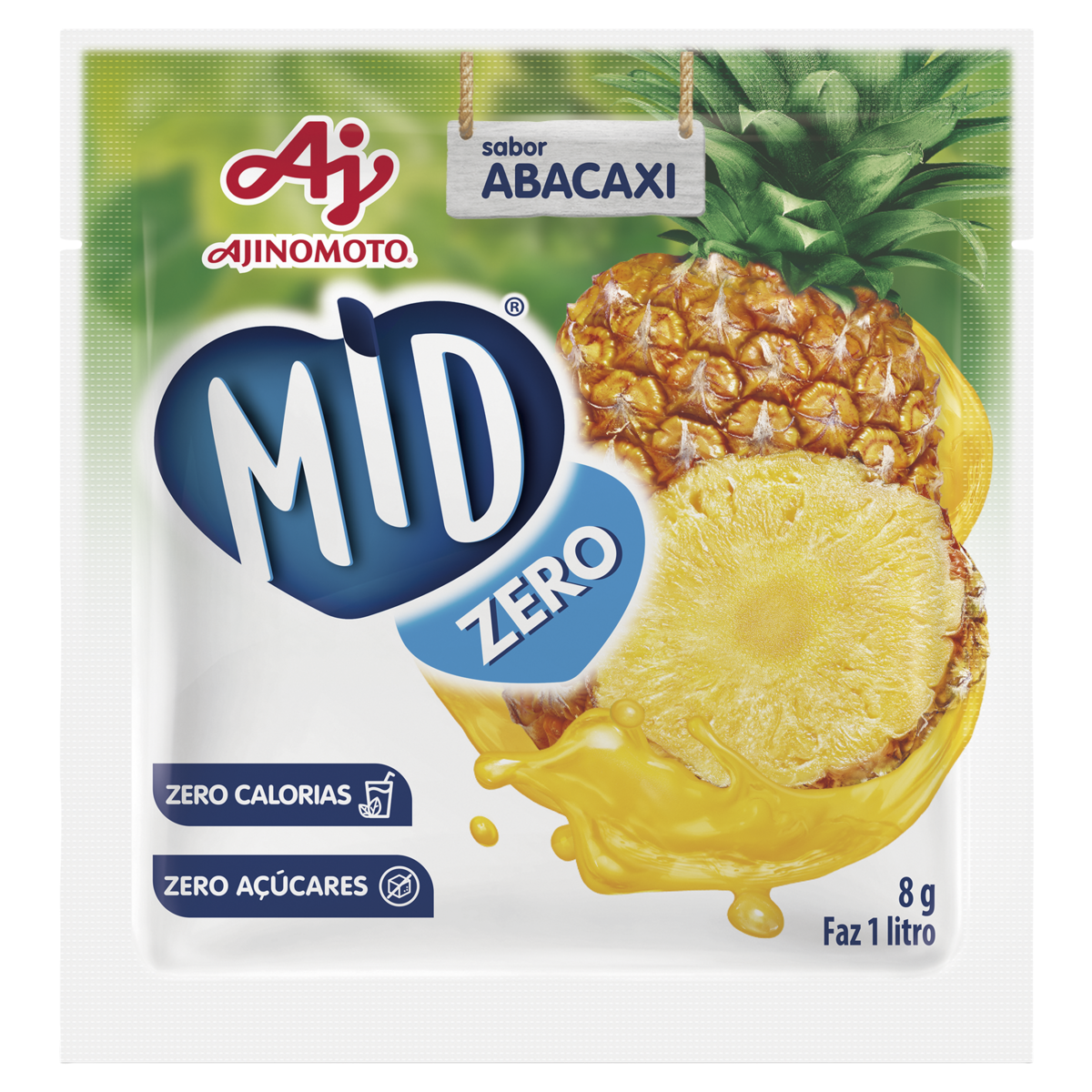 Refresco em Pó Abacaxi Mid Zero Pacote 8g