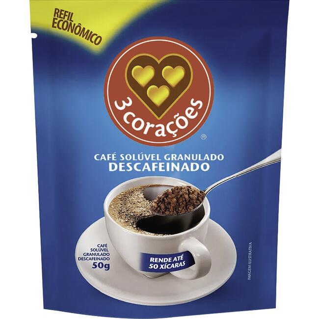 Café Solúvel 3 Corações Descafeinado 50g