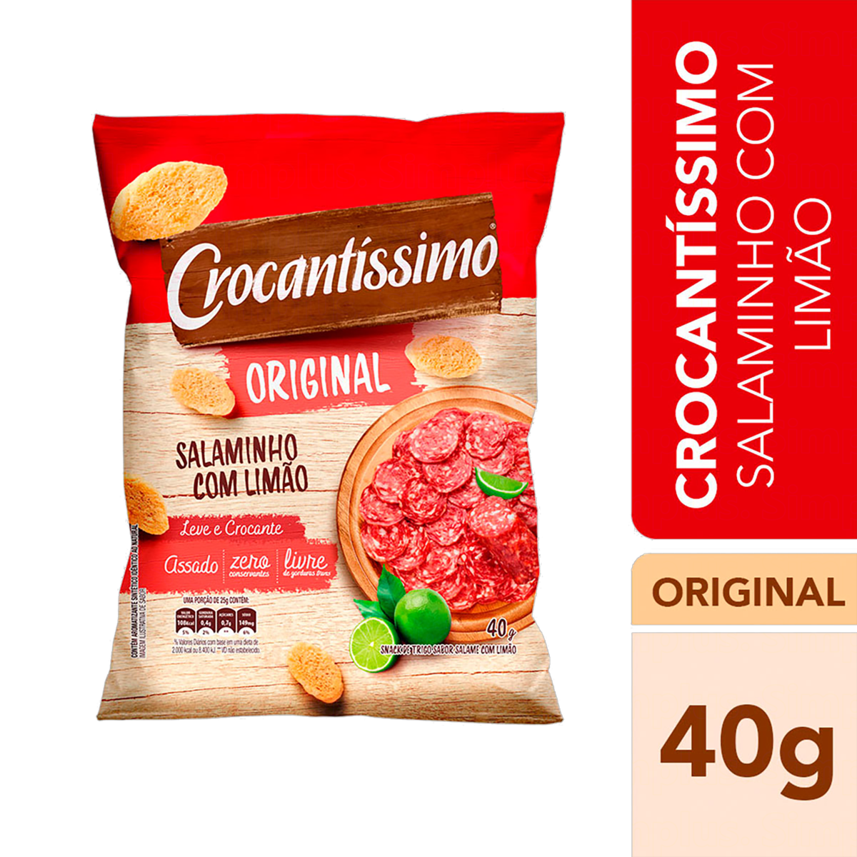 Snack Crocantíssimo  Salaminho com Limão Crocantíssimo Pacote 40g