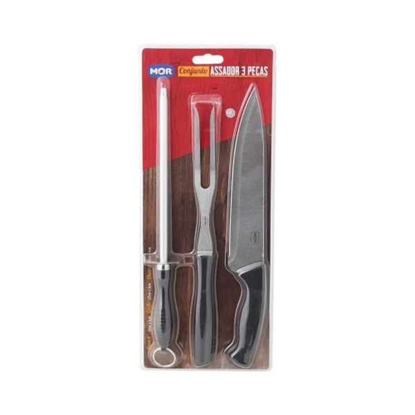 Conjunto para Churrasco Mor 3 Peças - Inox - Ref. 3338