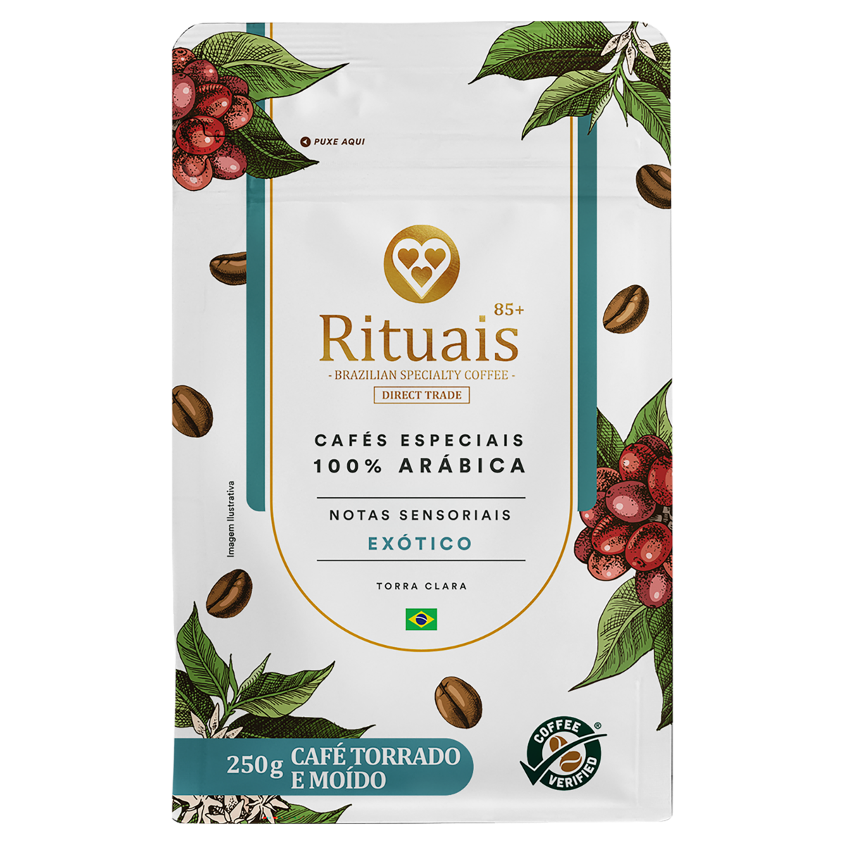 Café Torrado e Moído Exótico 3 Corações Rituais 85+ Pouch 250g