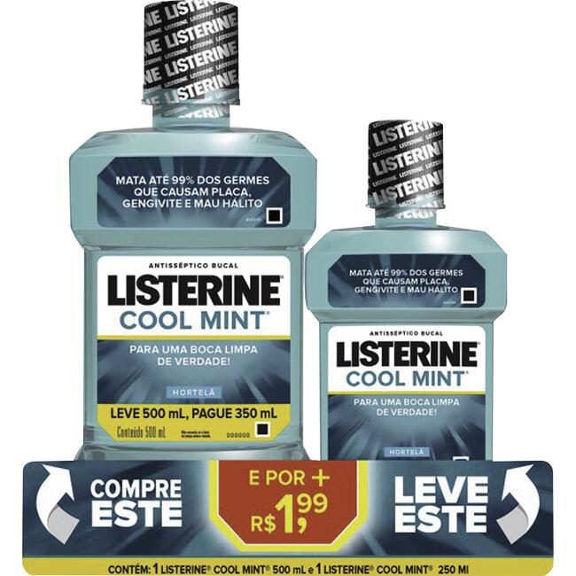 Kit Antisséptico Bucal Listerine Cool Mint 500ml + 250ml