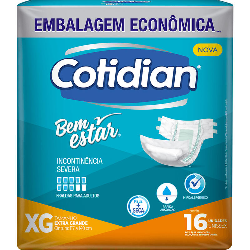Fralda Geriátrica Cotidian Bem Estar XG 16 un