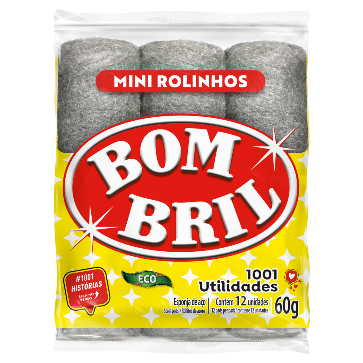 Mini Esponja Aço Rolinhos Bombril Eco 65g 12Unidades