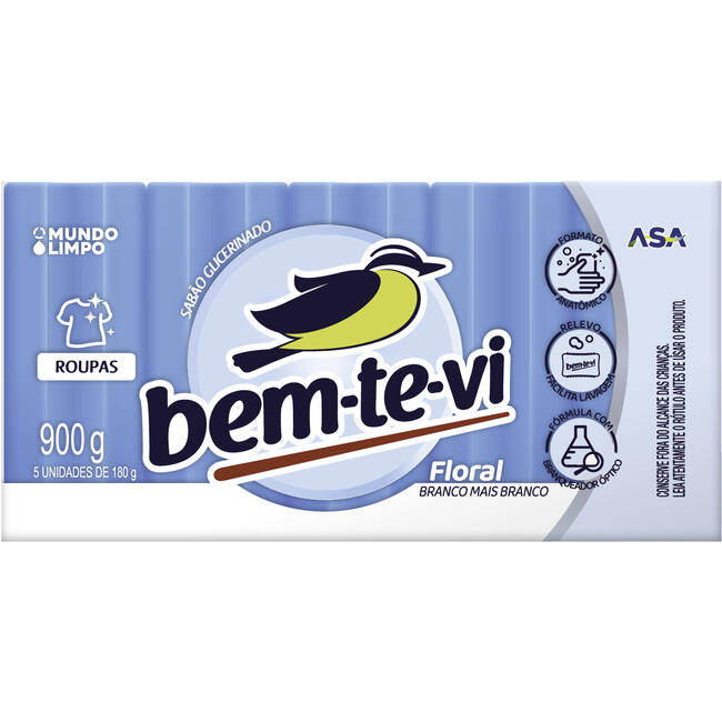 Sabão em Pedaço Bem-te-vi Glicerinado Azul 5x180g