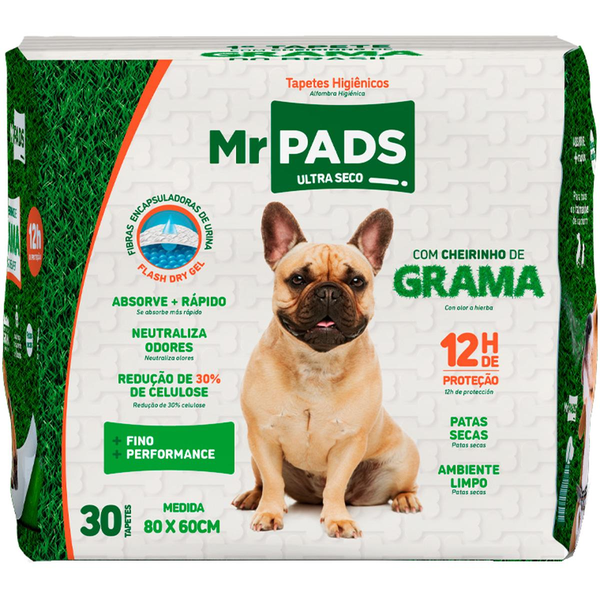 Tapete Higiênico Mr. Pads Tam. 80cmx60cm - Cheirinho de Grama - Com 30 Tapetes