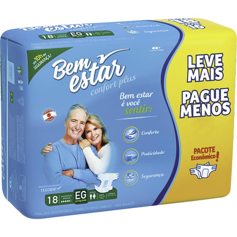 Fralda Geriátrica Bem Estar Comfort XG 18 un