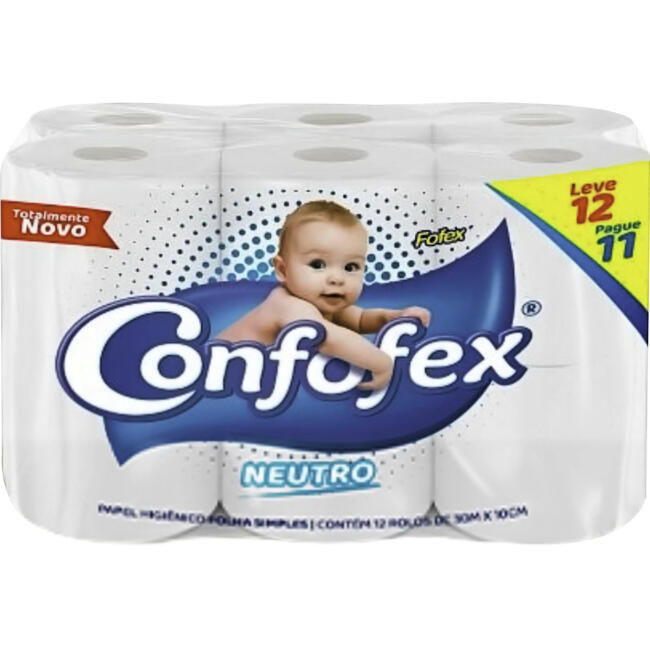 Papel Higiênico Confofex Folha Simples 30m LV 12 PG 11 rolos