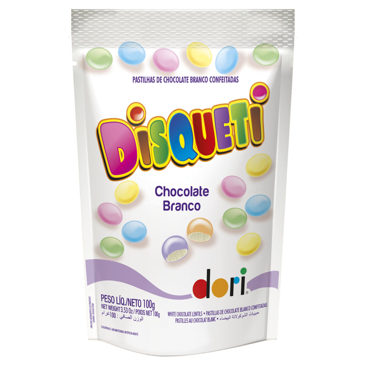 Confeitos de Chocolate Branco Dori Disqueti 100g