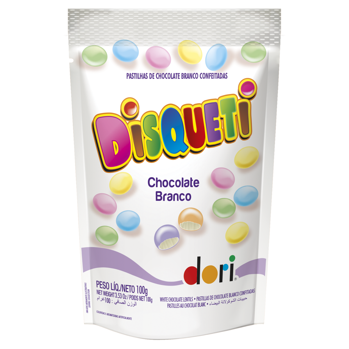 Confeitos de Chocolate Branco Dori Disqueti 100g