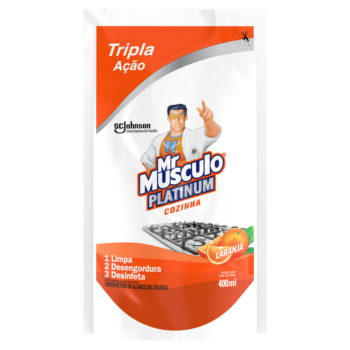 Desinfetante Cozinha Laranja Mr Músculo Platinum Sachê 400ml