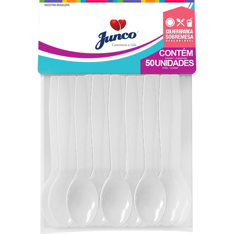 Colher Descartável Sobremesa Junco Branca 50 un