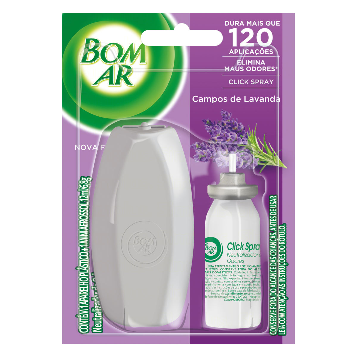 Aromatizador Bom Ar Click Spray Campos de Lavanda Aparelho + Refil 12ml