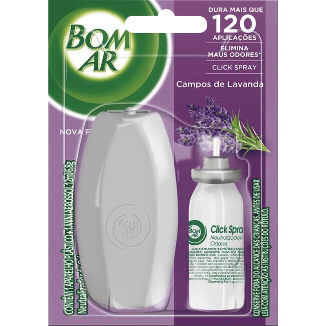 Aromatizador Bom Ar Click Spray Campos de Lavanda Aparelho + Refil 12ml