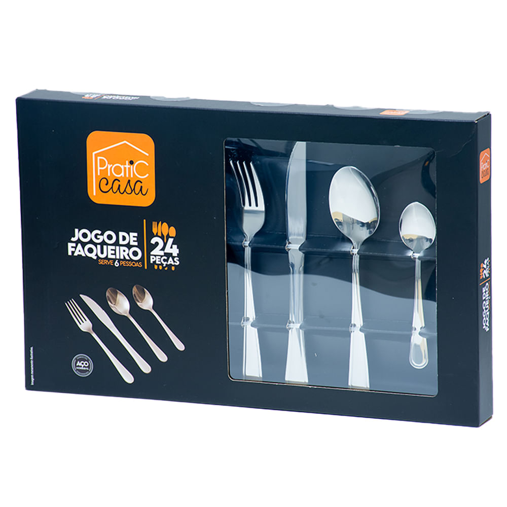 Faqueiro Pratic Casa Aço Inox 24 peças