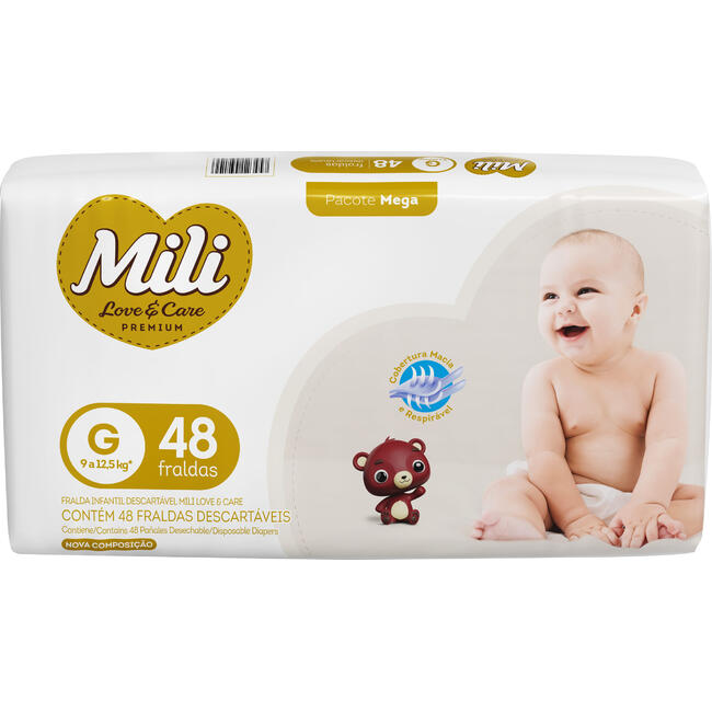 Fralda Descartável Mili Love e Care Mega G 48 un