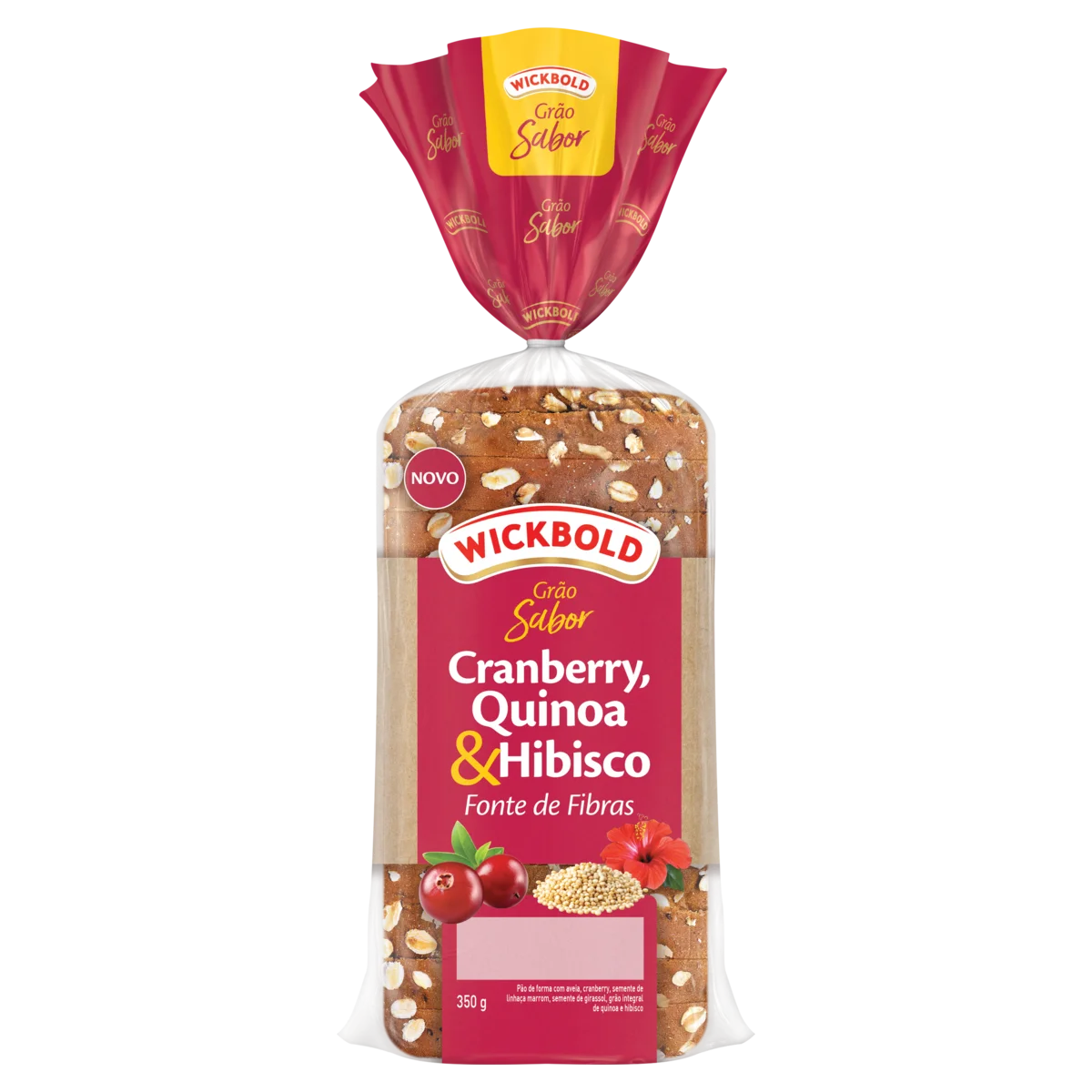 Pão de Forma Cranberry, Quinoa & Hibisco Wickbold Grão Sabor Pacote 350g