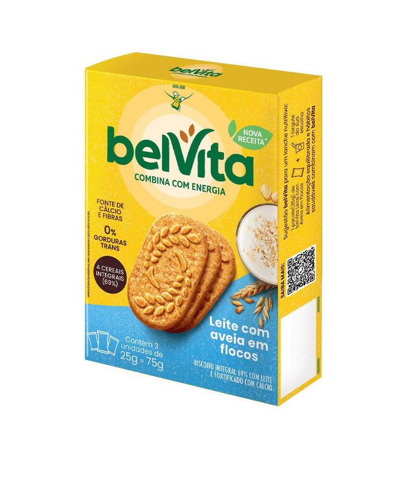 Biscoito BELVITA Leite E Aveia Multipack 75g com 3 Unidades de 25g