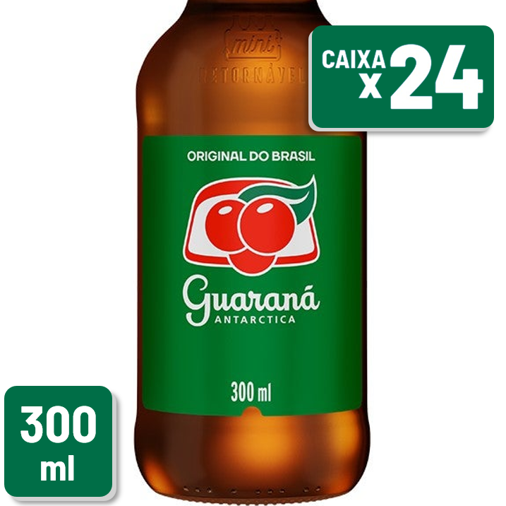 Refrigerante Guaraná Antarctica 300ml Caixa c/ 24 un (Líquido + Garrafa)