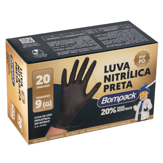 Luva Nitrílica BOMPACK G Plástico com 20 Unidades