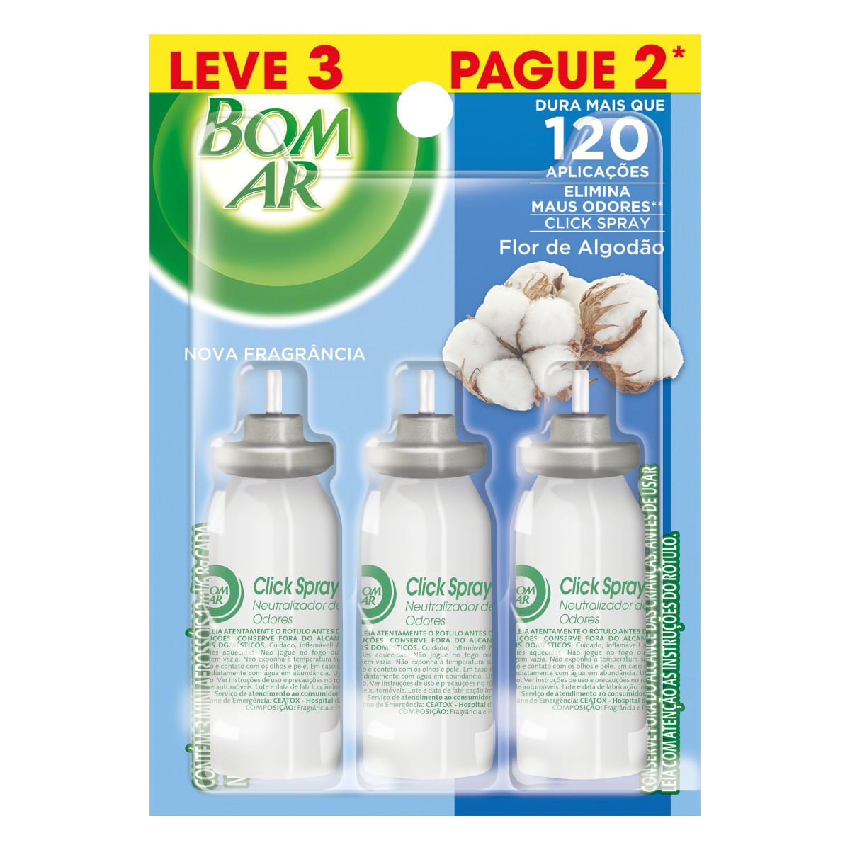 Purificador de Ar Bom Ar Flor de Algodão Refil 12ml Leve 3un Pague 2un