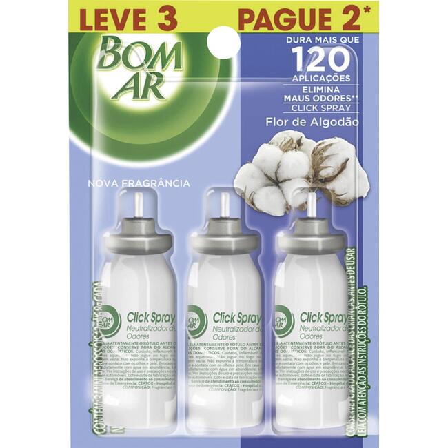 Purificador de Ar Bom Ar Flor de Algodão Refil 12ml Leve 3un Pague 2un
