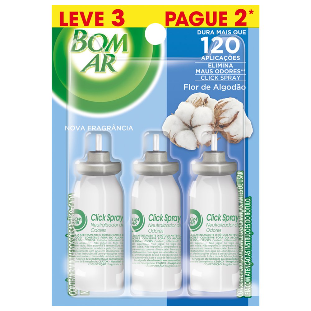 Purificador de Ar Bom Ar Flor de Algodão Refil 12ml Leve 3un Pague 2un