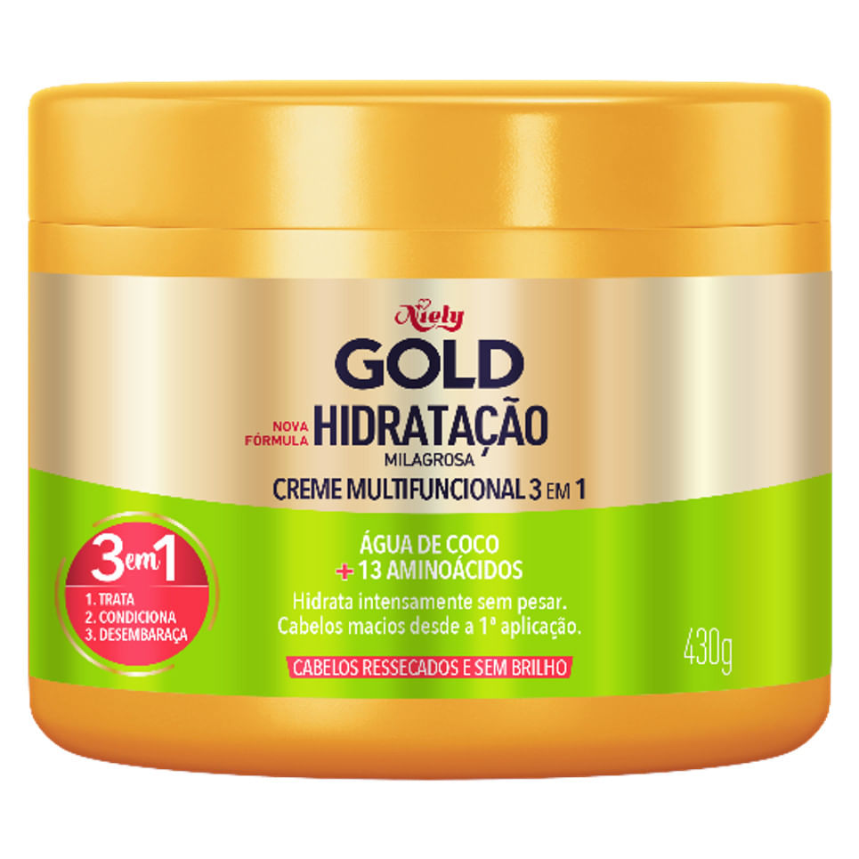 Creme de Tratamento NIELY GOLD Hidratação Milagrosa Água de Coco + Extrato de Babosa 430g