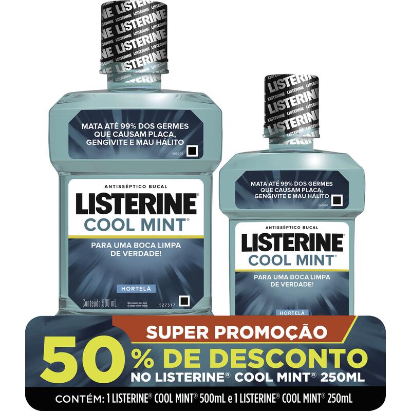 Kit Antisséptico Bucal Listerine Cool Mint 500ml + 250ml