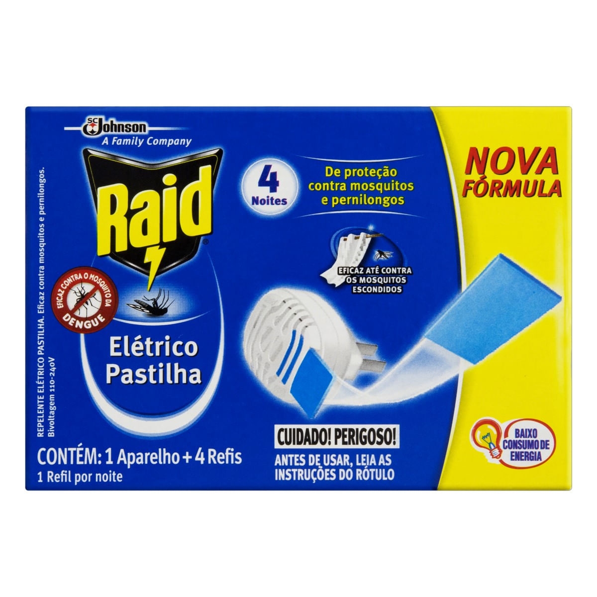Repelente Elétrico Raid Pastilha Aparelho + 4UN Refil de 32,9ml