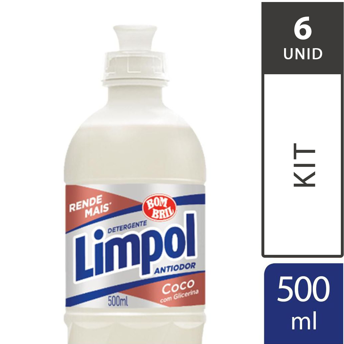 Kit com 6 Detergente Líquido LIMPOL de Coco 500ml