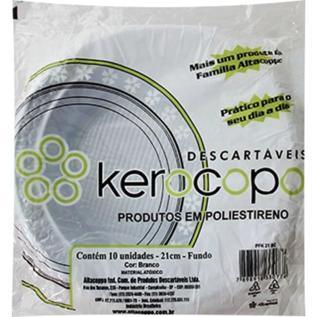 Prato Descartável Fundo Kerocopo Branco 21cm 10 un